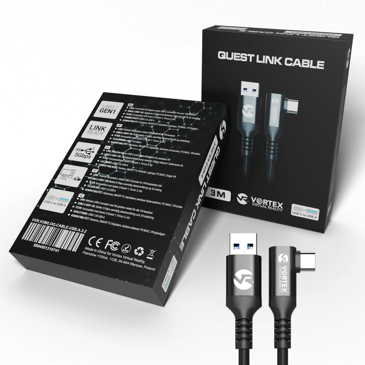 Ny 3 meter kabel fra VortexVR USB-A til USB-C Oculus Link Quest 3, Que –  VortexVR.no