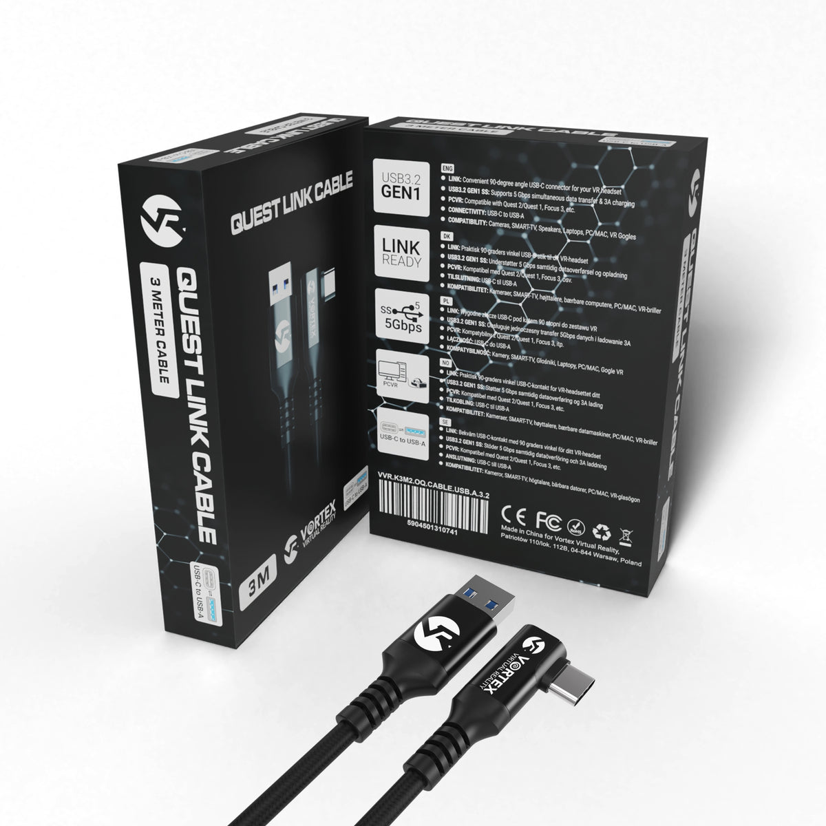 Ny 3 meter kabel fra VortexVR USB-A til USB-C Oculus Link Quest 3, Que –  VortexVR.no